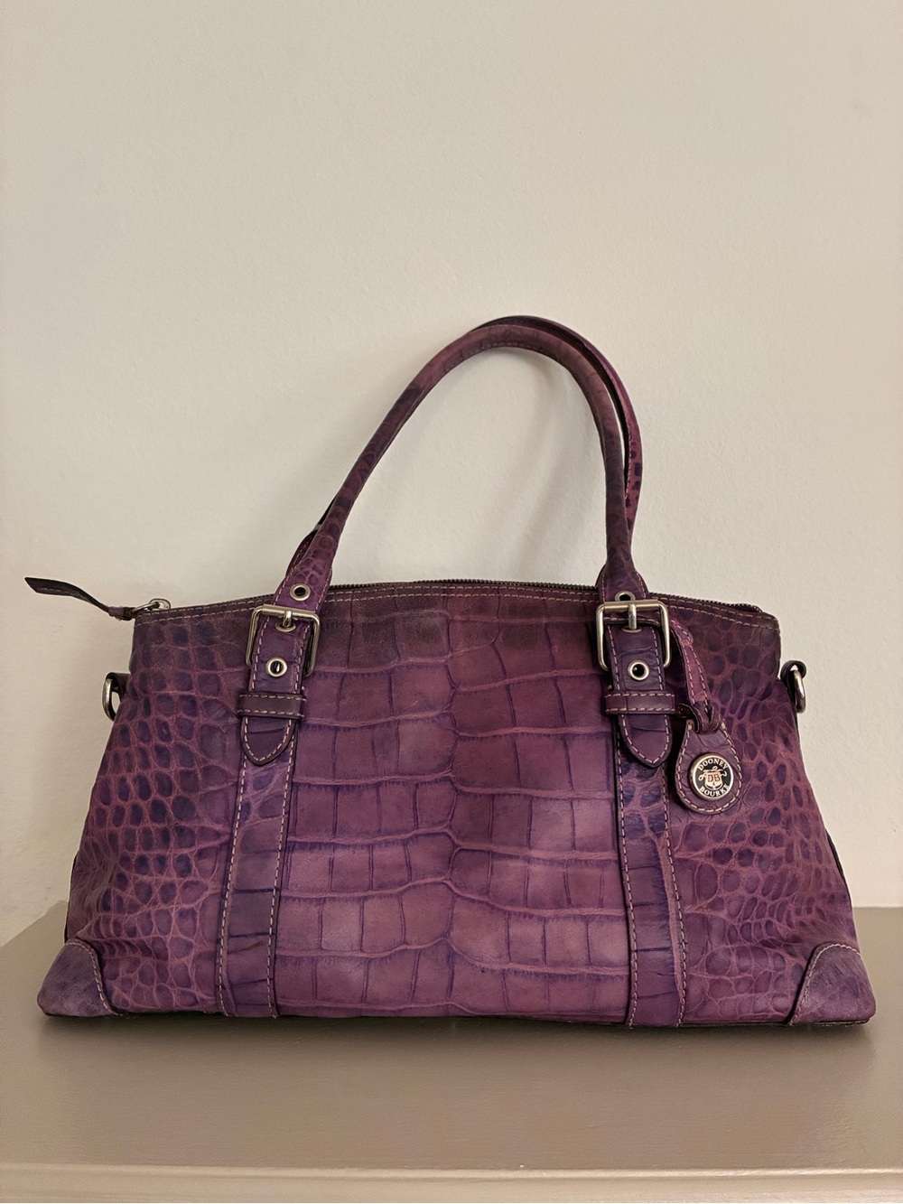 Dooney & Bourke Purple Embossed Croc Leather Satchel Shoulder Bag Y2K - Picture 3 of 16